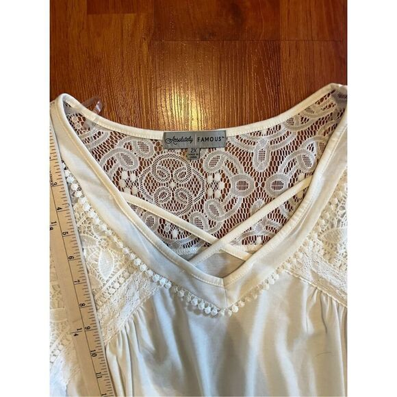 Absolutely Famous Off White Lace Detail Bohemian Top size 2X - Picture 5 of 8
